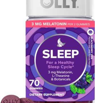 OLLY Sleep Gummy, Sleep Support Supplement,* 3 mg Melatonin, L-Theanine, Chamomile and Lemon Balm Extracts, Blackberry Zen Flavor, 35 Day Supply – 70 Count