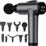 OLsky Massage Gun Deep Tissue, Handheld Electric Muscle Massager, High Intensity Percussion Massage Device for Pain Relief with 9 Attachments & 30 Speed(Grey)