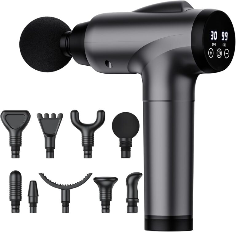 OLsky Massage Gun Deep Tissue, Handheld Electric Muscle Massager, High Intensity Percussion Massage Device for Pain Relief with 9 Attachments & 30 Speed(Grey)
