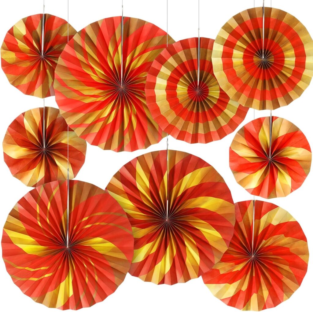 Outus 9 Pcs Chinese New Year Decoration Paper Fans Red Chinese Hanging Ornaments Lunar New Year Party Fan Ceiling Wall Decor Lunar Festival Paper Fan for 2026 Horse Festival Party Supplies (Simple)