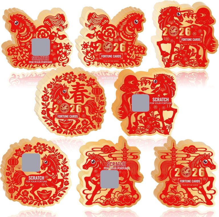 Pack of 64 Chinese New Year 2026 Scratch Off Fortune Cards, Year of the Horse, 4 Styles Festive Red and Gold Design, Reward Cards for Lunar Spring Festival Celebrations and Party Supplies