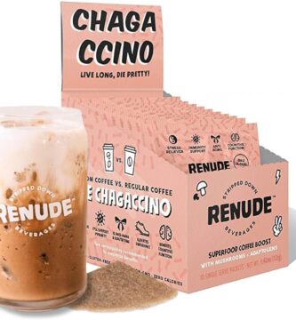 Renude Chagaccino – Chaga Mushroom Powder, Mushroom Coffee Drink Mix with Adaptogens, Natural Energy and Immune Support, Vegan, Keto, Zero Calorie Mushroom Blend Powder – 10 Servings